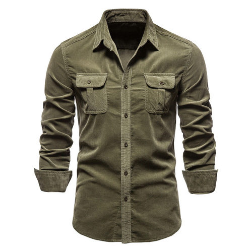 男灯芯绒基础长袖修身衬衫 Mens Slim Corduroy Longsleeve Shirt