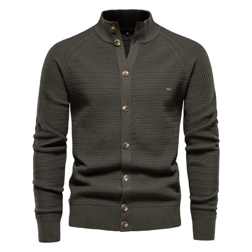 男毛衣开衫针织衫上衣 Mens knit high collar cardigan sweater