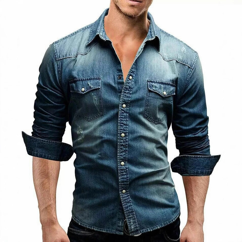 男士外贸牛仔衬衫上衣外套 Mens Denim Long Sleeve Shirt Jacket