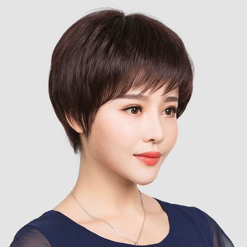 短发中老年女士发套真头发短直发