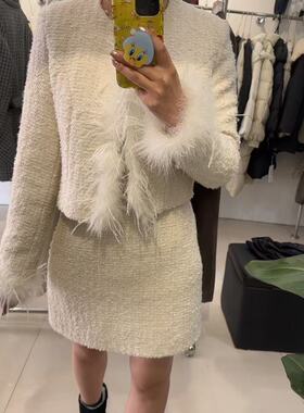 2024冬季法式温柔风真毛边轻奢风重工艺羽绒小香风短外套