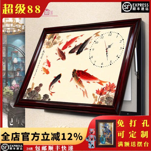 新中式风免打孔上翻电表箱装饰画