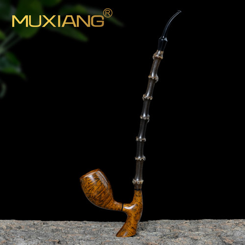 进口石楠木烟斗男士手工长柄竹节阅读斗实木传统老式过滤专用烟具