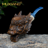 进口石楠木烟斗手工实木雕刻龙头军插斗传统老式 过滤专用烟具 男士