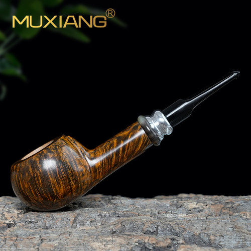 进口石楠木烟斗手工实木平底锅烟斗直柄传统老式过滤男士专用烟具