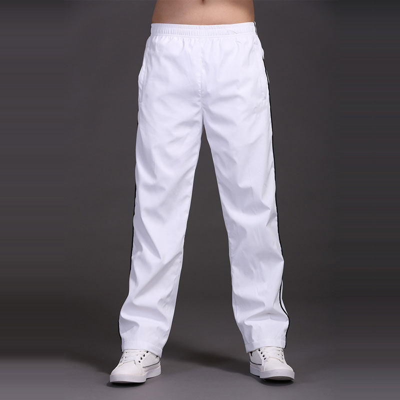 春秋夏季薄款白色运动裤男女通用涤纶网层防雨绸休闲长裤大码透气
