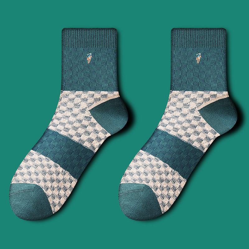 Polo复古袜子男中筒冬季加厚休闲男士棉袜春秋吸汗双针皮鞋长袜男