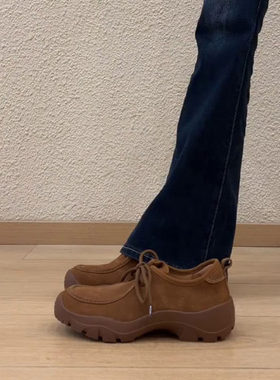 真皮健步鞋时尚韩版舒适运动休闲女鞋2026新款圆头厚底系带单鞋女