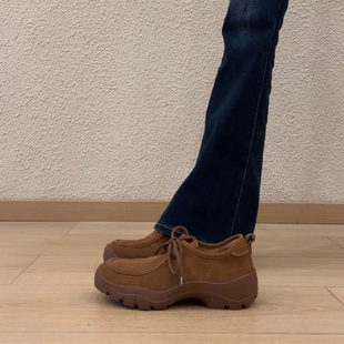 真皮健步鞋时尚韩版舒适运动休闲女鞋2026新款圆头厚底系带单鞋女