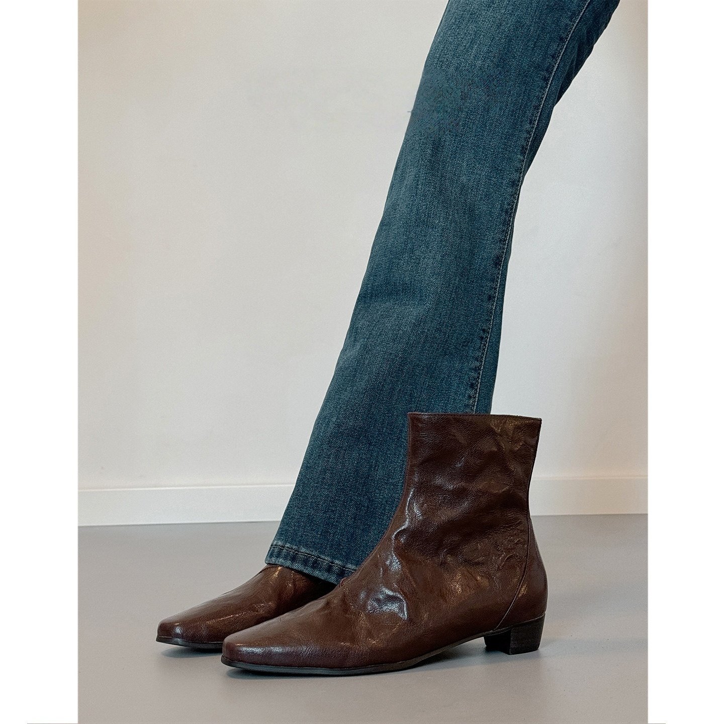 牛皮版~复古低跟方头短靴女2026冬新款褶皱靴子百搭粗跟瘦瘦靴女,女鞋,时装靴,淘宝优惠券,粉丝福利购,淘宝优惠卷