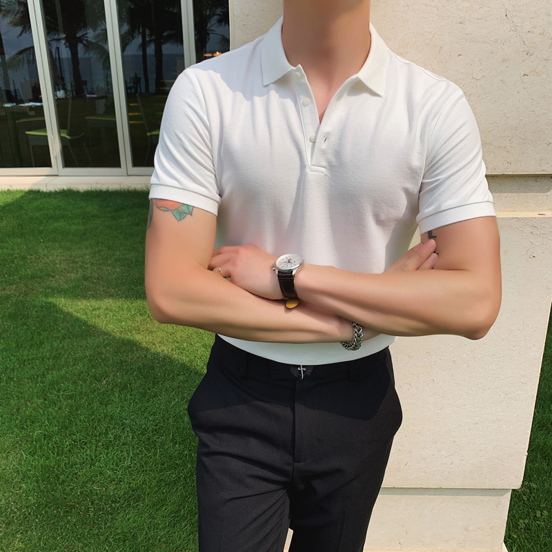 夏季新款英伦时尚短袖翻领POLO衫韩版修身商务半袖T恤男潮牌体恤
