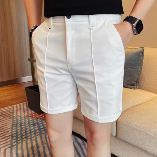 五分裤 子韩版 线条中裤 新款 时尚 男士 纯色弹力腰围休闲短裤 夏季 修身