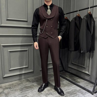 高级感双排扣青果领西装马甲25秋季新款男士修身商务通勤马夹背心