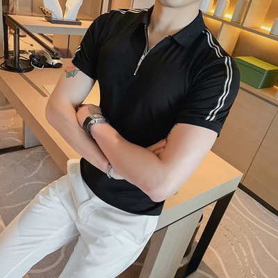 拉链短袖polo衫男士商务修身T恤