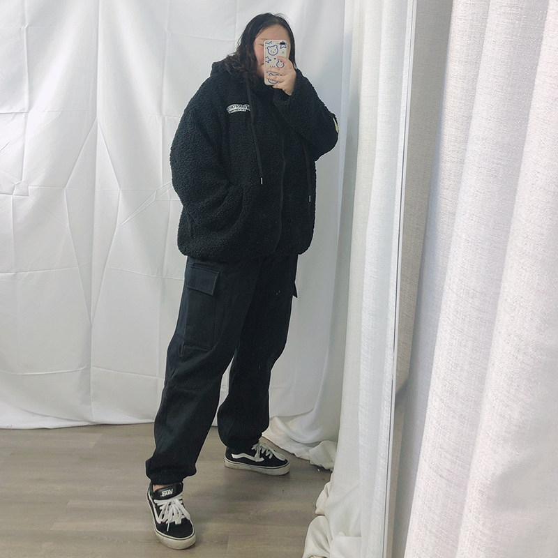 冬季新款加大码200斤加绒休闲胖mm260斤显瘦工装裤加厚束脚裤