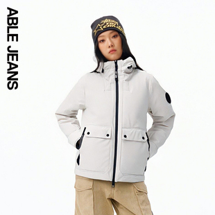 ABLE JEANS冬季新款女士经典宽松工装机能风连帽羽绒服外套772051