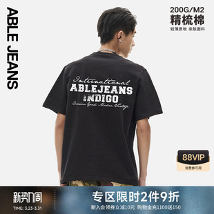 JEANS新款 T恤商场同款 夏季 宽松印花LOGO短袖 街头 精梳棉男士 ABLE