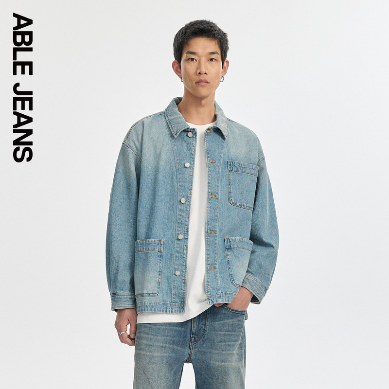 ABLE JEANS 春秋新款男士复古水洗工装牛仔夹克休闲衬衫外套,男装,牛仔外套,淘宝优惠券,粉丝福利购,淘宝优惠卷