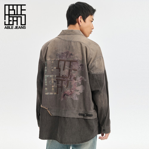 ABLE JEANS【中国想象】秦·俑系列复古做旧新中式拼接衬衫外套