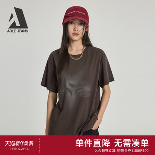 T恤美式 25秋女舒适合体洗水印花短袖 复古 JEANS ABLE