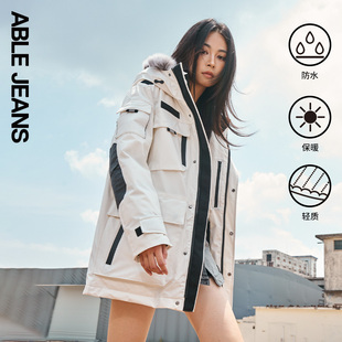 ABLE JEANS 冬季新款女士防风工装机能中长羽绒服中长款宽松保暖