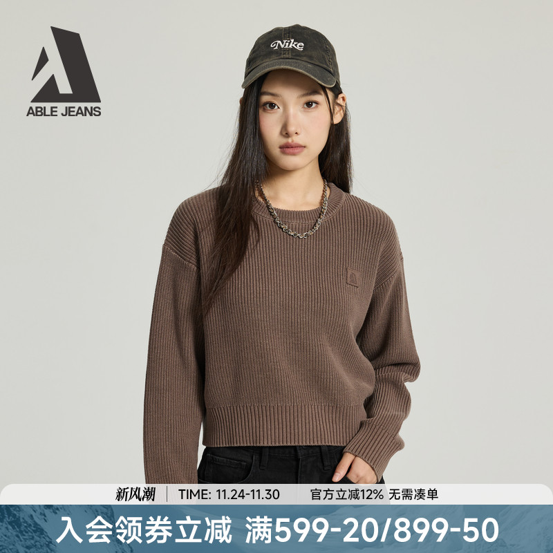 ABLEJEANS女士宽松圆领短款毛衣