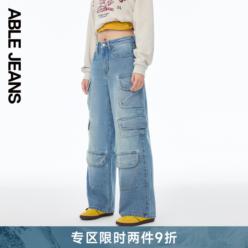 ABLE JEANS【机能阔腿裤】2025新款女潮酷多口袋工装牛仔裤901606