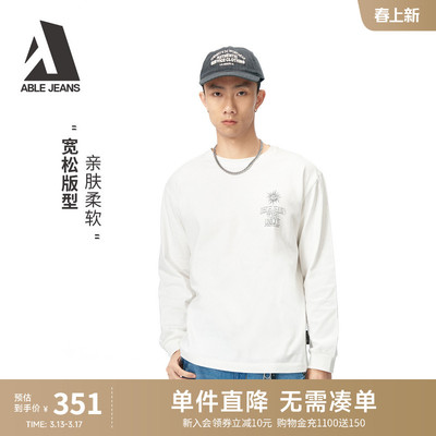 ABLEJEANS新款纯棉印花长袖T恤