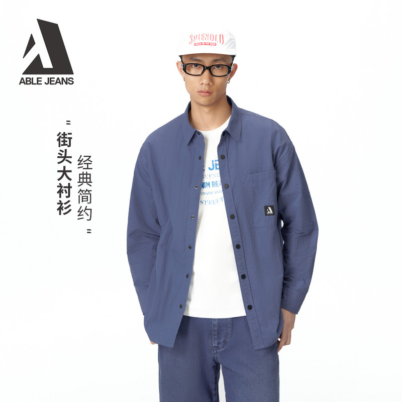 ABLE JEANS2026夏季男士新品长袖工装衬衫百搭翻领休闲法工蓝