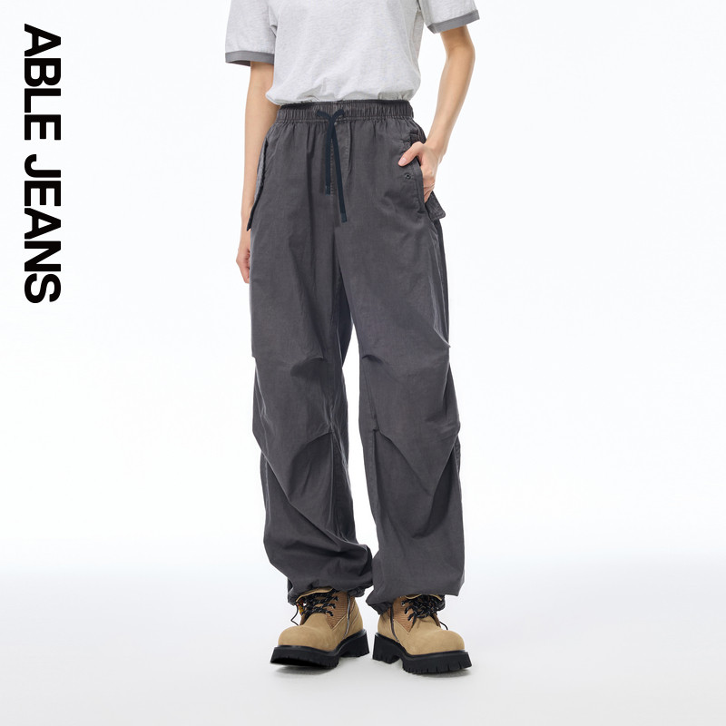 ABLE JEANS【伞兵裤】夏季女士松紧腰休闲运动梭织长裤工装阔腿裤