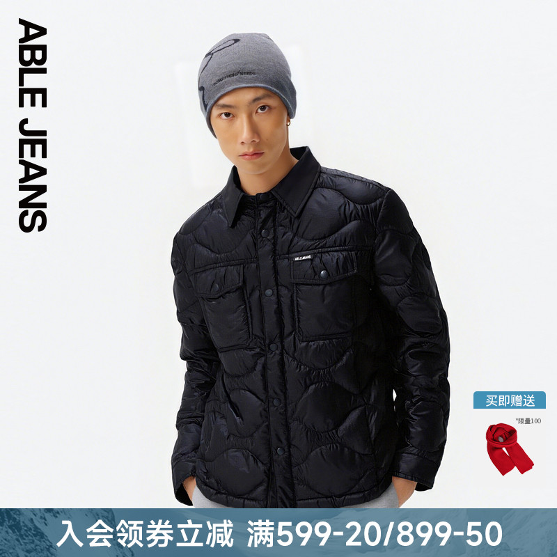 ABLE JEANS【工程师羽绒衬衫】冬季新款男士衬衫外套超轻薄羽绒服