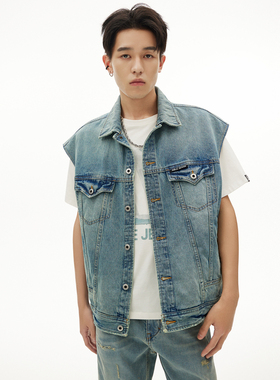 ABLE JEANS 新款男士水洗复古宽松全棉牛仔背心721047