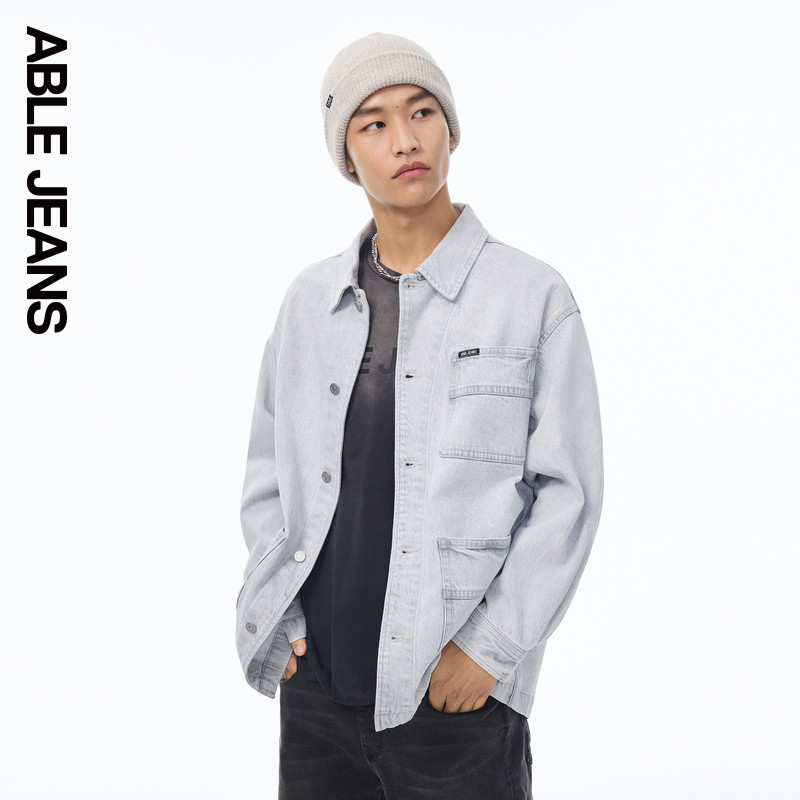 ABLE JEANS 春秋款男士时尚休闲宽松工装滑板夹克牛仔外套