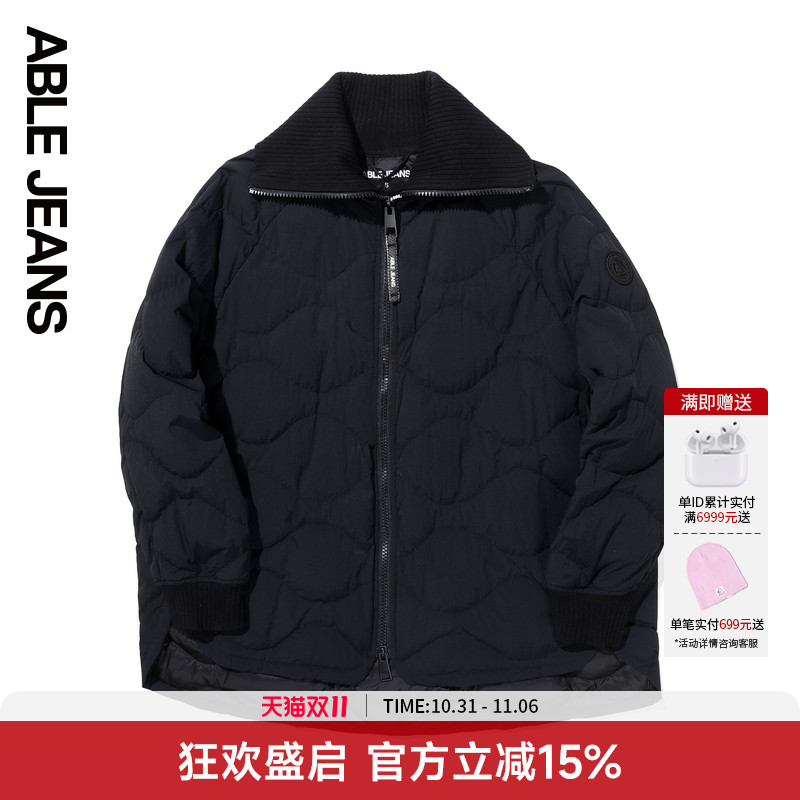 ABLE JEANS秋冬新款女士黑色衬衫外套90绒轻薄翻领羽绒服968006