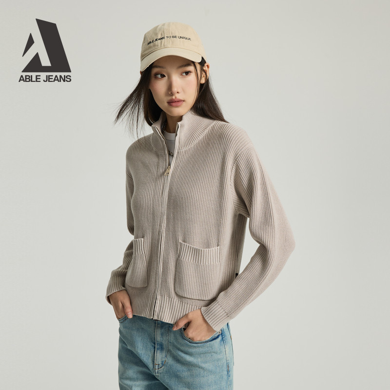 ABLE JEANS 2025冬季新款女士针织开衫短款立领拉链毛衣外套,女装/女士精品,毛衣,淘宝优惠券,粉丝福利购,淘宝优惠卷