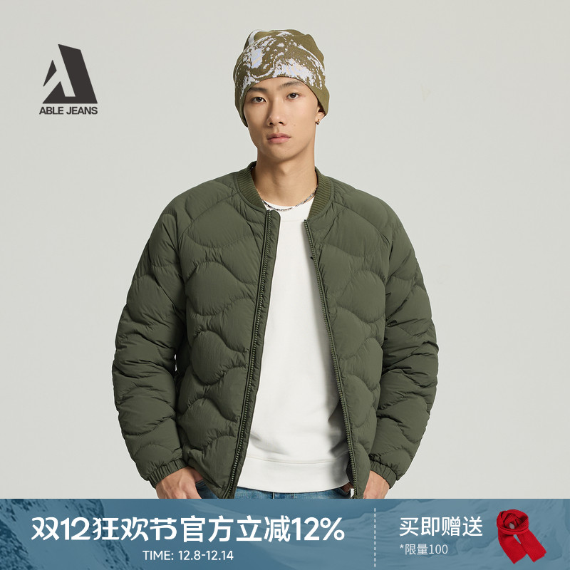 ABLE JEANS2025冬季新款男士羽绒服短款保暖鸭绒衍缝夹克外套