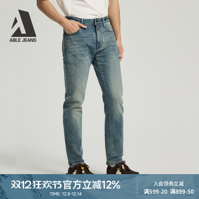 ABLE JEANS【修身裤】男士秋款美式复古弹力显瘦修身小脚牛仔裤