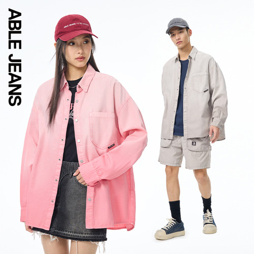 ABLE JEANS男女同款情侣时尚休闲超宽松街头大衬衫渐变色长袖