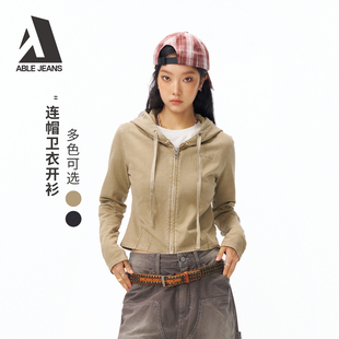 ABLE JEANS2026春新品开衫卫衣女款正肩短款上衣修身连帽休闲百搭