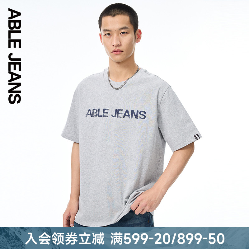 ABLE JEANS 新款男士宽松休闲简约LOGO短袖T恤
