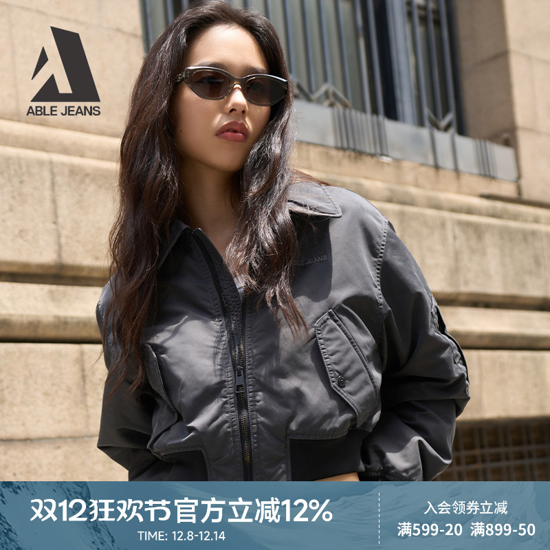 ABLE JEANS 2025冬季新款女士宽松潮流短款飞行员棉服夹克外套