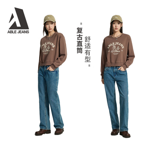 ABLE JEANS【复古直筒裤】女士冬季新款通勤水洗复古直筒牛仔裤女