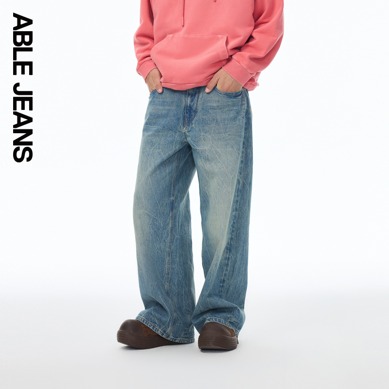 ABLE JEANS【阔腿直筒裤】新款巴恩风宽松阔腿直筒牛仔裤男