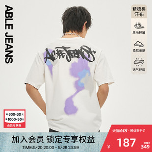 都市街头时尚 ABLE 男士 781377 JEANS 印花宽松百搭T恤