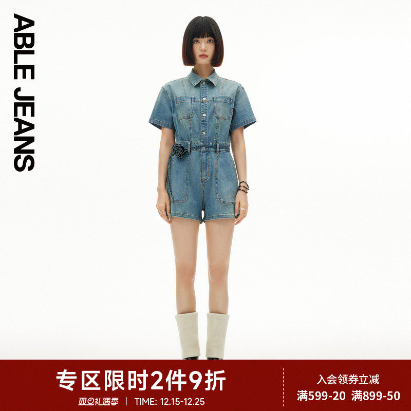 ABLE JEANS 新款女士摩登复古洗水工装风舒适牛仔连体裤