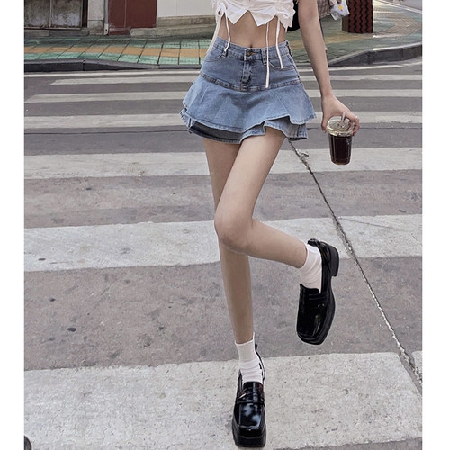 胖妹妹春夏季新款a字牛仔半身裙