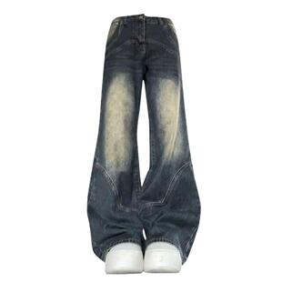 复古微喇牛仔裤女秋冬新款大码胖妹妹百搭宽松显瘦垂感直筒拖地裤