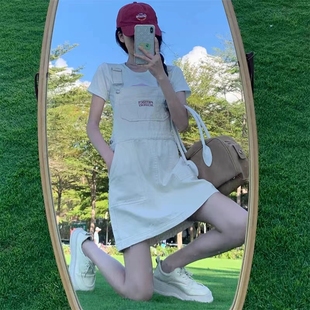 大码胖妹妹设计感小众a字连衣裙春夏季百搭宽松显瘦牛仔背带裙女