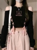 甜辣露肩针织长袖 显瘦上衣 胖妹妹绑带蝴蝶修身 T恤女春秋新款 大码