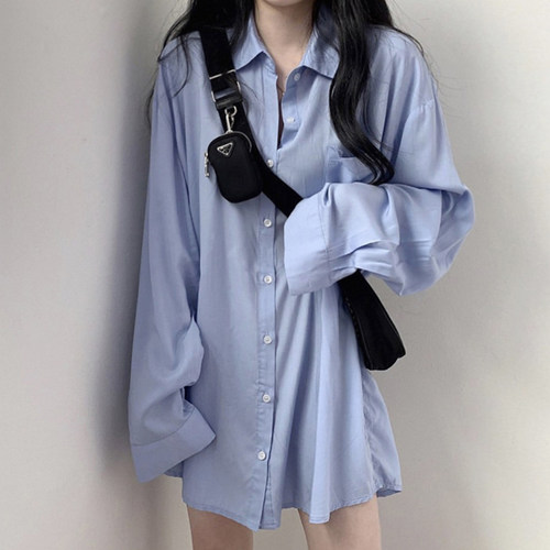 胖妹妹春秋新款慵懒风外套衬衫